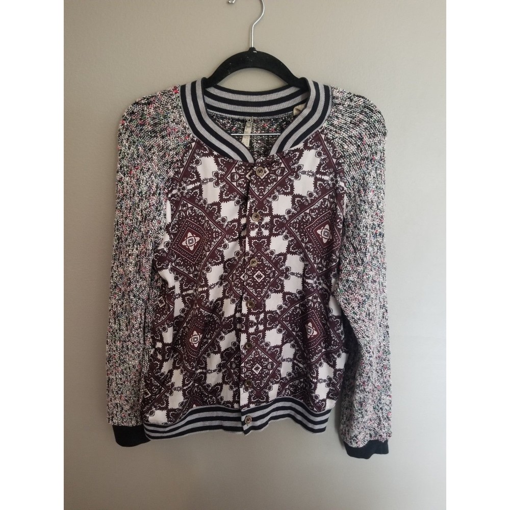 BUCKLE BKE Burgundy Satin Knit Sweater Varsity cardigan Jacket L